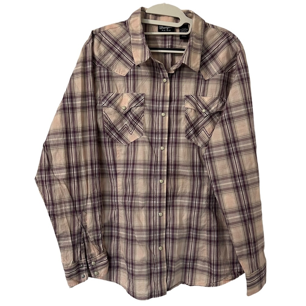 Wrangler Retro Womens Western Shirt Pearl Snap Button Long Sleeve Plaid Size XXL